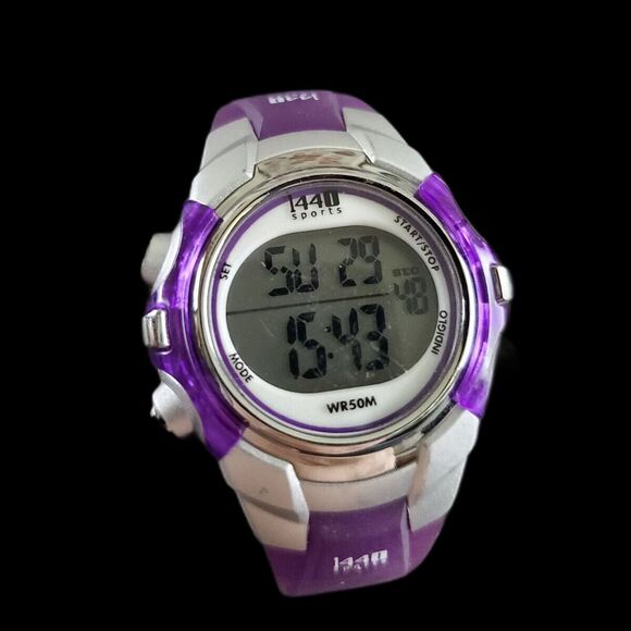 Timex 1440 Sports Purple & Silver Tone 50m Water Resistant Digital Ladies Watch - Picture 1 of 7